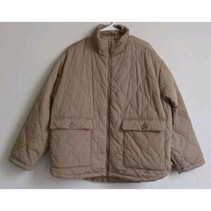 NWT Sonoma Women's Beige Jacket Pockets Full Zip Quilted Coat XXL Retail $74